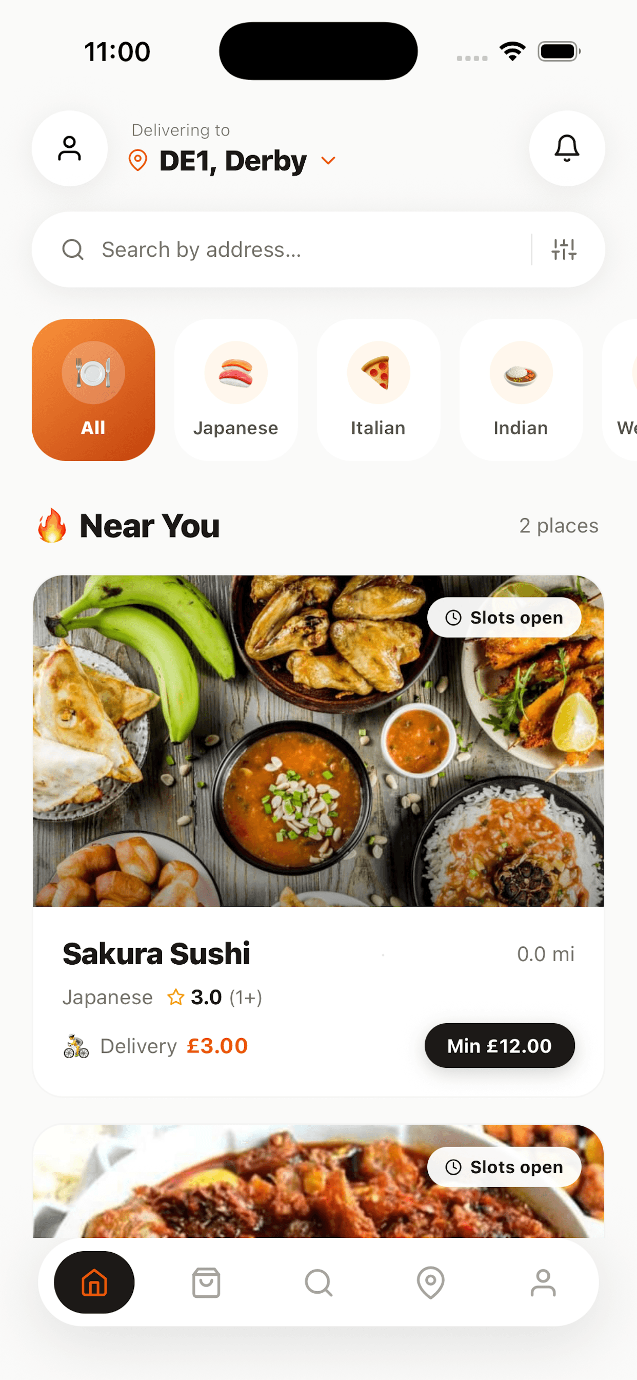 Restaurant listing screen